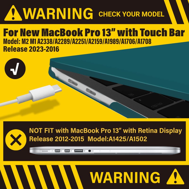 آي بينزر IBenzer متوافق مع حافظة 2025 2024 M2 MacBook Pro 13 بوصة 2025-2016 M1 A2338 A2289 A2251 A2159 A1989 A1706 A1708 حافظة صلبة وغطاء لوحة مفاتيح لجهاز Mac Pro 13 Quezhal Green T13QUGN+1 - Image 3